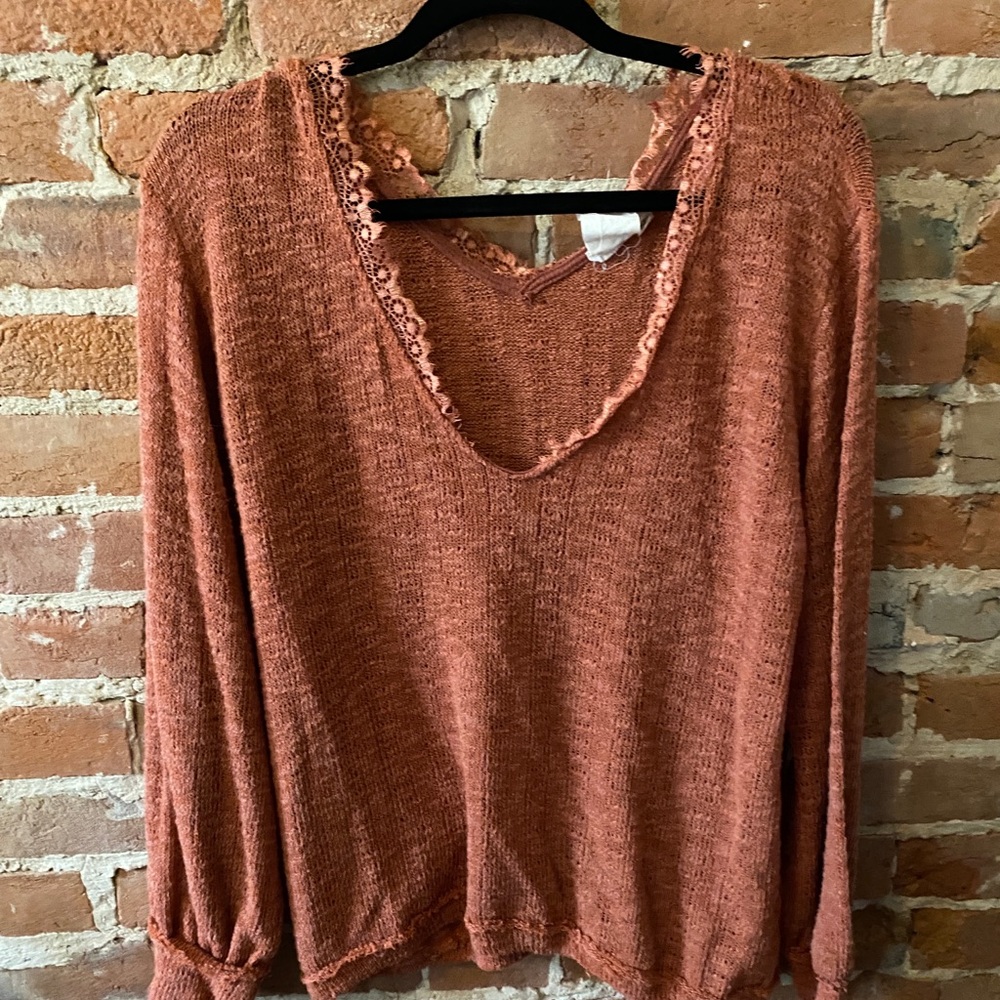 Rust-Colored Top, Size Small, Lace Detail, Polyester